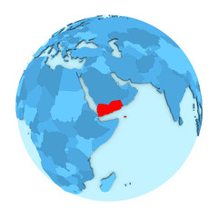 Yemen on globe isolated