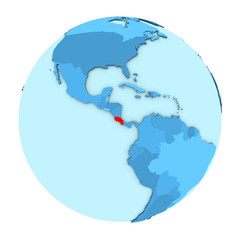 Costa Rica on globe isolated