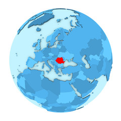 Romania on globe isolated