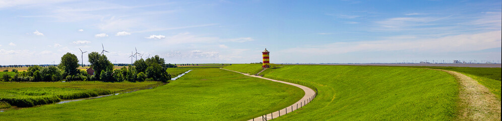 Panorama of the lighthouse Pilsum - obrazy, fototapety, plakaty