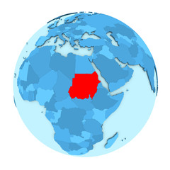 Sudan on globe isolated