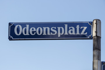 Street sign of the Odeonsplatz in Munich, Germany, 2015