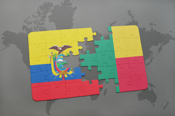 puzzle with the national flag of ecuador and benin on a world map