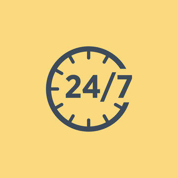 24 7 Icon. Open 24 Hours A Day And 7 Days A Week Icons