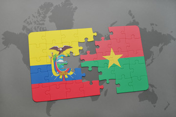 puzzle with the national flag of ecuador and burkina faso on a world map