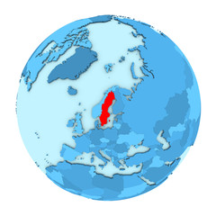Sweden on globe isolated