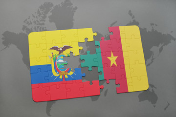 puzzle with the national flag of ecuador and cameroon on a world map