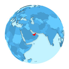 United Arab Emirates on globe isolated