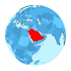 Saudi Arabia on globe isolated