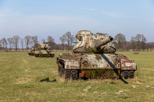 Tanks on a meadow near S&ouml;gel