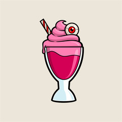 Strawberry Milk Shake in a Glass With Choco Roll and Eye
