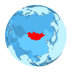 Mongolia on globe isolated