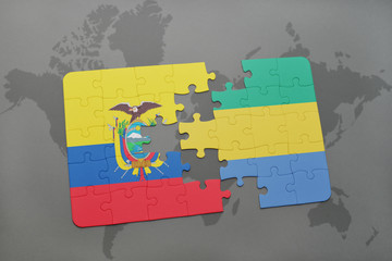 puzzle with the national flag of ecuador and gabon on a world map