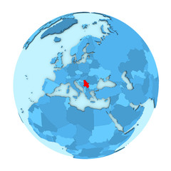 Obraz premium Serbia on globe isolated