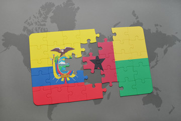 puzzle with the national flag of ecuador and guinea bissau on a world map