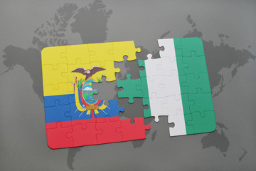 puzzle with the national flag of ecuador and nigeria on a world map