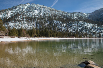 Pristine waters of Lake Tahoe in winter
