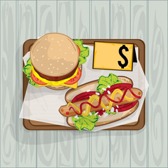 foods objects hot dog hamburger drawing graphic design template