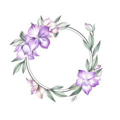 Frame with Clematis. Hand draw watercolor illustration