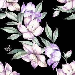 Seamless pattern with Clematis. Hand draw watercolor illustration - 137730078