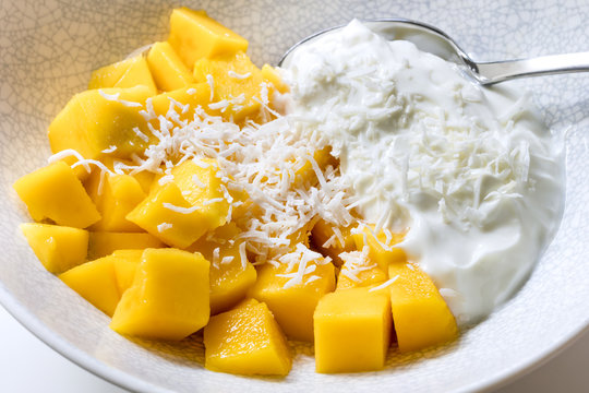 Mango with Yogurt and Shredded Coconut