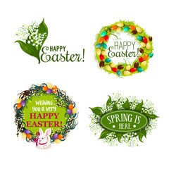 Easter spring holiday cartoon badge set design