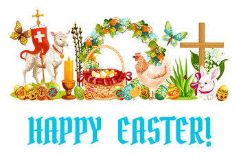 Easter spring holiday cartoon banner design