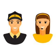 Naklejka premium Limo chauffeur taxi driver and dispatcher woman character vector.