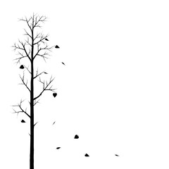 Vector Illustration Of A Silhouette Of A Tree With Falling Leaves