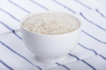 Bowl of white raw rice