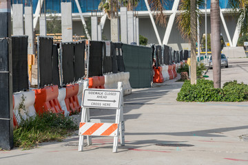 Sidewalk closed at construction site