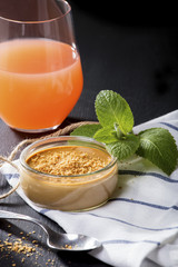 Creme caramel with brown sugar and juice