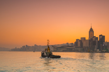 Naklejka premium Panorama morning view on Victoria Harbor, Hong Kong