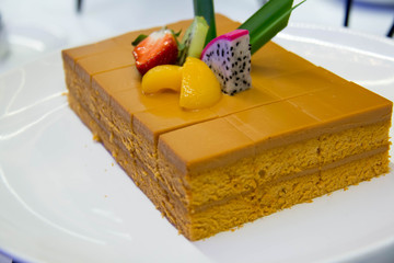  shot of Thai tea cake in buffet