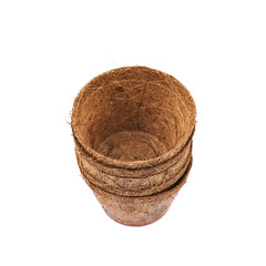 Degradable coconut pot isolated
