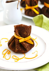Chocolate pancakes with orange and chocolate