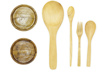 wooden spoons,fork  isolated on white