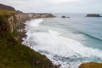 Carrick-a-Rede Rope Bridge, near Ballintoy in County Antrim, Northern Ireland, believed to been built by salmon fishermen to the island for over 350 years