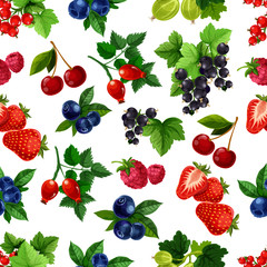 Forest berries and fruits vector seamless pattern