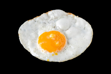 top view of fried eggs on black background