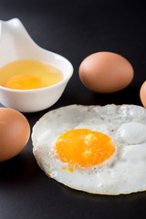 fried eggs on black background, egg