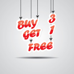 Buy 3 get 1 free Sign Hanging On Gray Background.