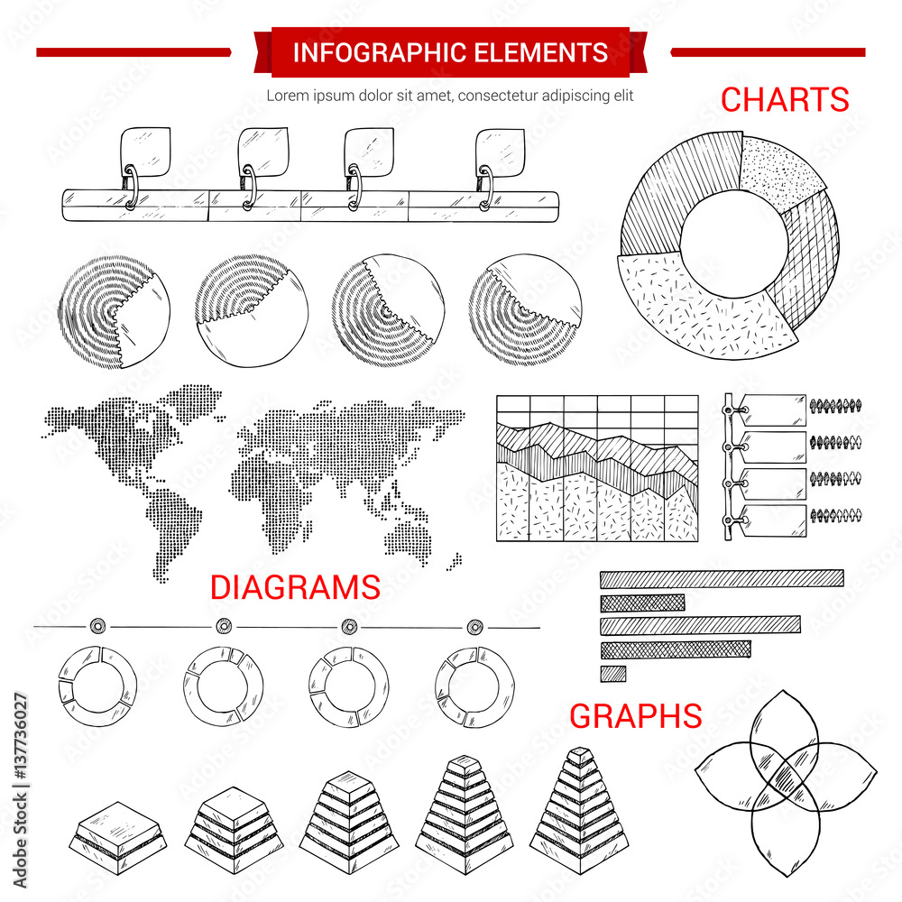 Aufkleber Infographic sketch graph, chart vector elements