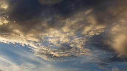 Cumulus clouds against a blue sky. Overcast. Anticyclone. Weather forecast.