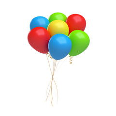 3d rendering of many colorful balloons tied together with a string. Gifts and greetings.
