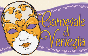 Traditional Volto Mask for Ladies to Celebrate Venice Carnival, Vector Illustration