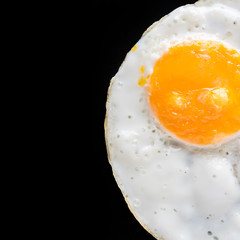 top view of fried eggs on black background