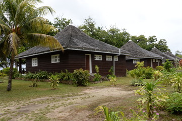 Bungaloos on the La Digue island of the Seychelles