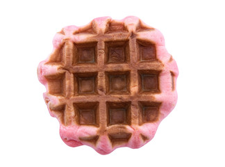 pink belgian waffle isolated on white background