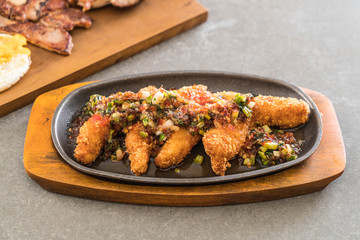 fried fish stick with spicy sauce